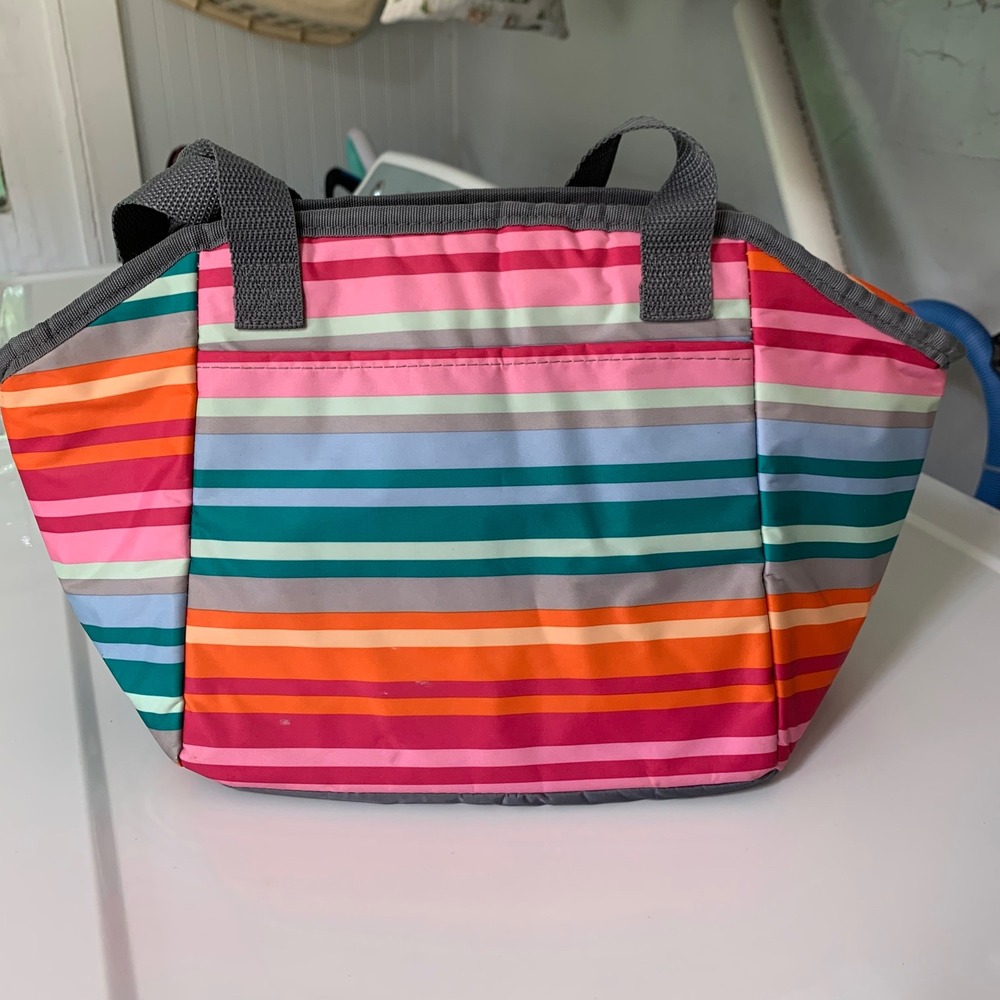 Thirty-One Thermal Tote OS Multi-Color Striped Insulated Lunch Bag Work Lunch